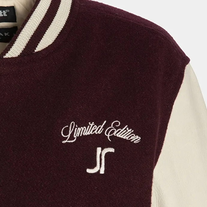 THE JONAK VARSITY in burgundy wool