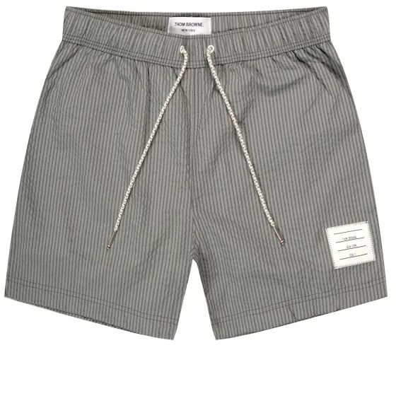 Thom Browne Striped Seersucker Swim Short Grey