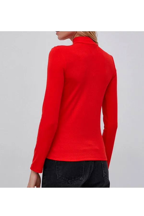 Tommy Hilfiger Women Mock Neck L/S Tee Red