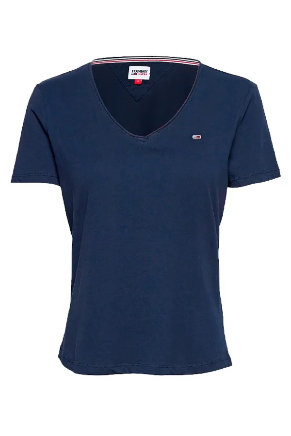 Tommy Hilfiger Women V-Neck Logo Tee Navy