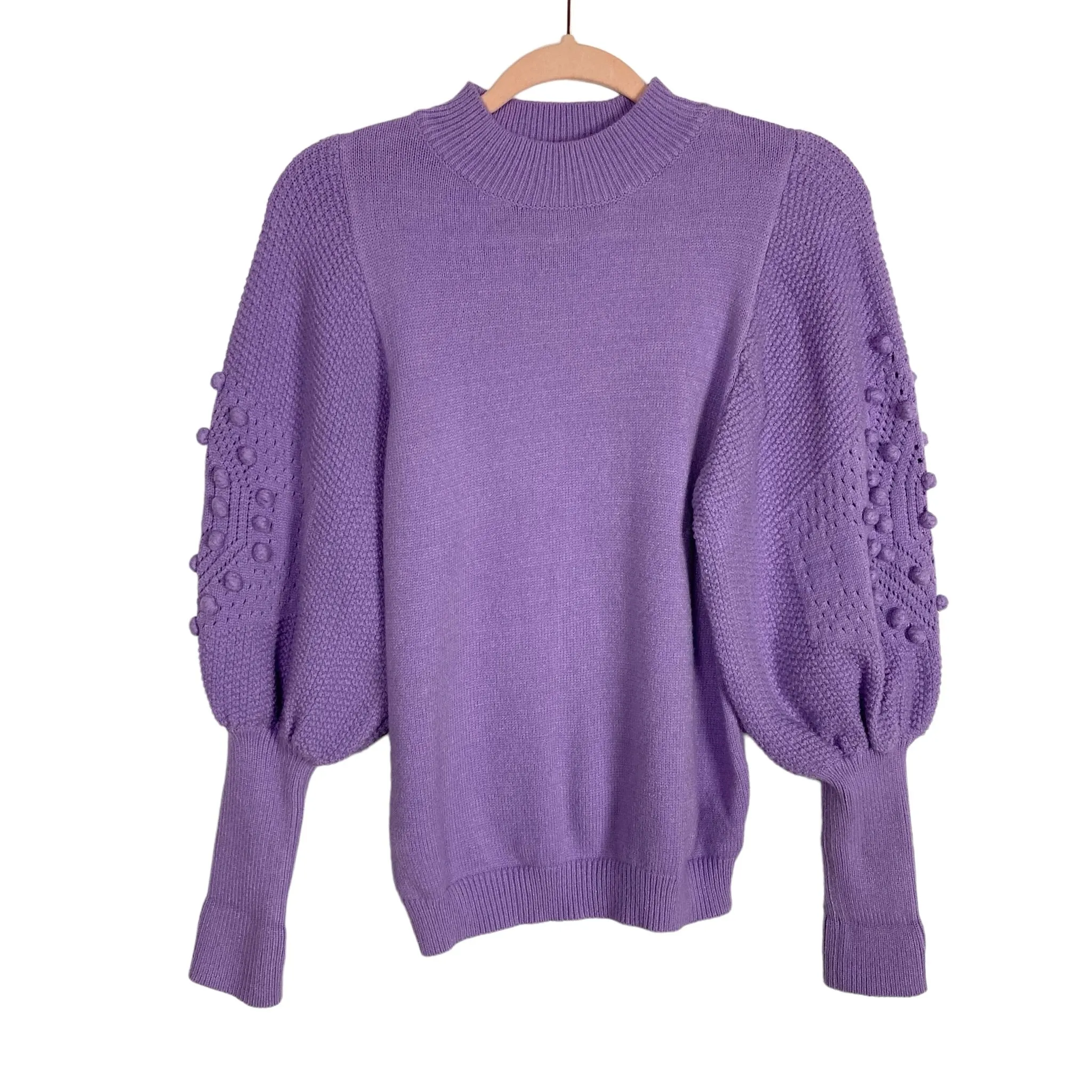 Vine & Love Purple Pom Pom Puff Sleeve Sweater- Size ~XS (no size tag, fits like XS/sold out online)