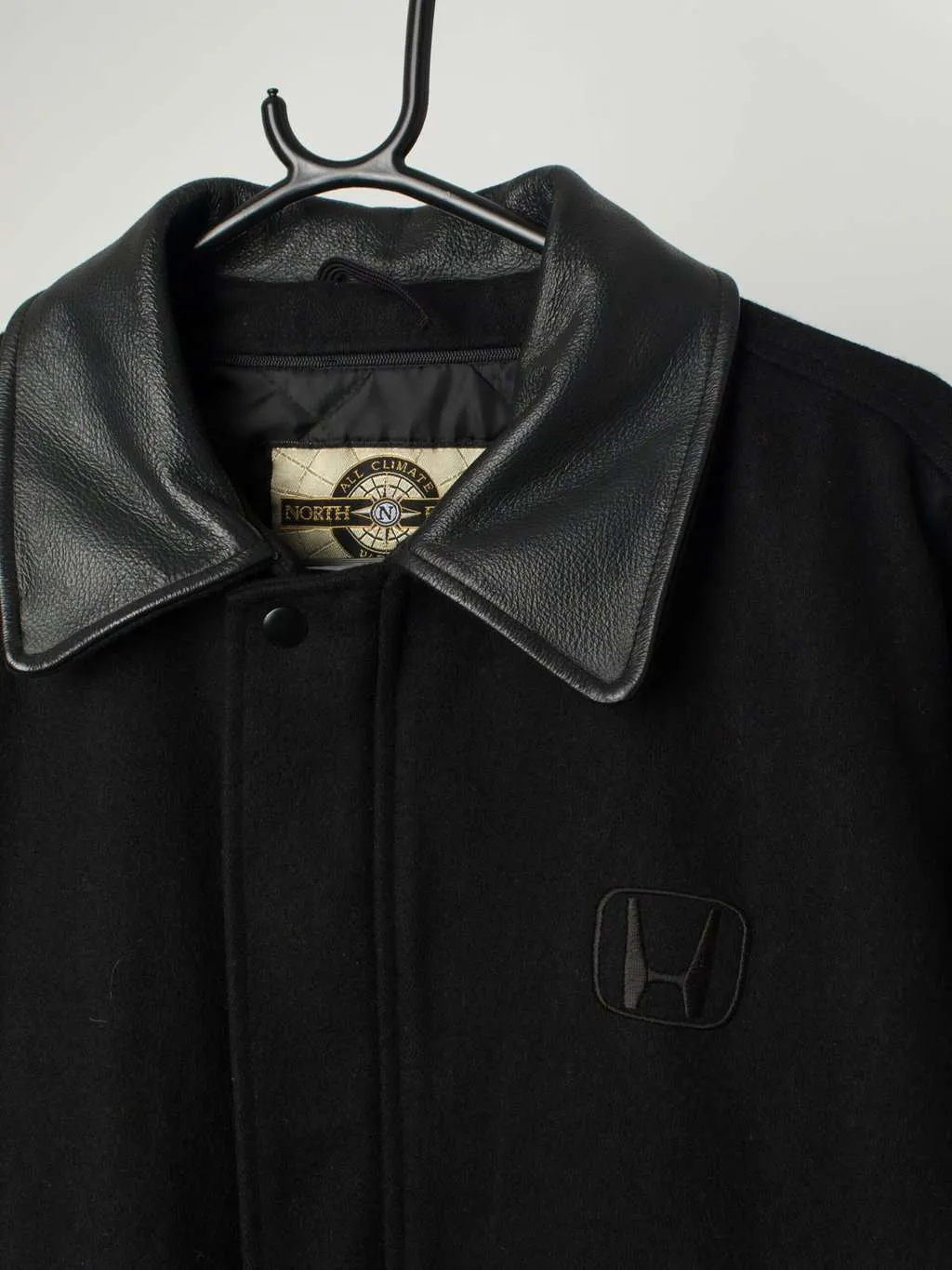 Vintage varsity jacket in black leather and wool – Large / XL