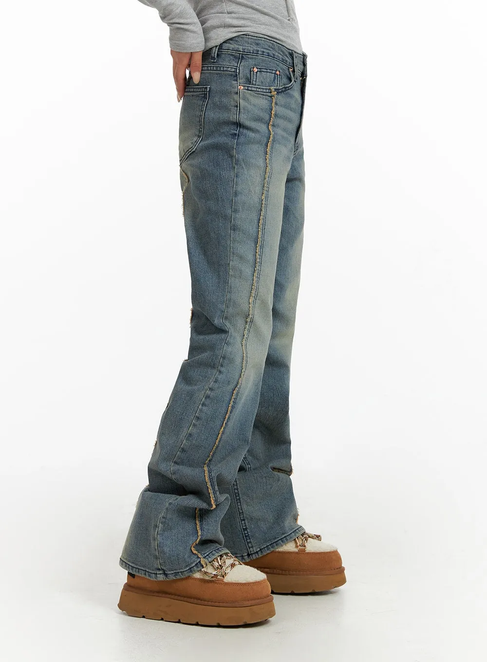 Vintage Washed Bootcut Denim Jeans CF415