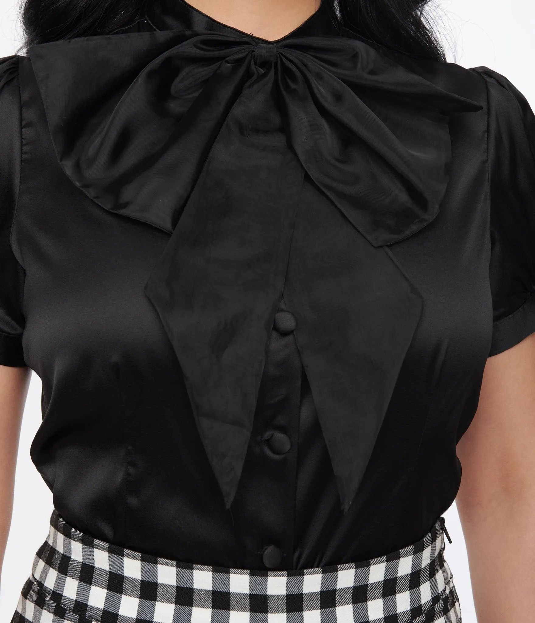 Voodoo Vixen Black Bold Bow Satin Blouse