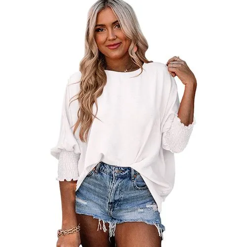 Women's Blouse Half Sleeve T-Shirts Pleated Streetwear Solid Color