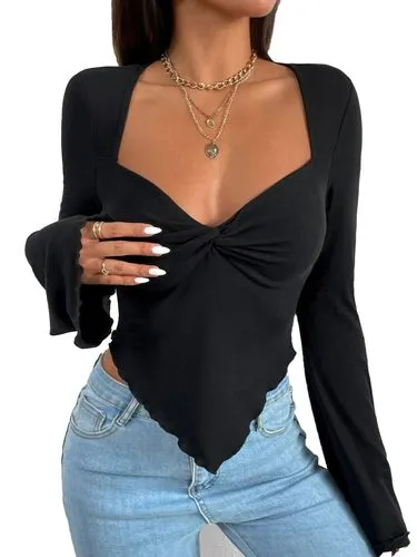 Women's T-shirt Long Sleeve T-shirts Sexy Solid Color