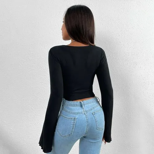 Women's T-shirt Long Sleeve T-shirts Sexy Solid Color