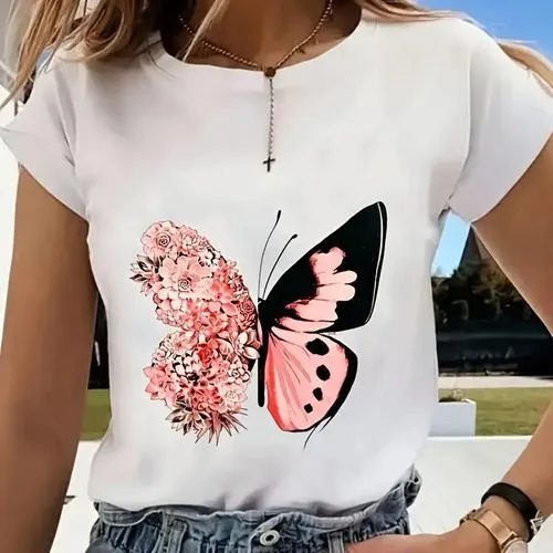 Women's T-shirt Short Sleeve T-Shirts Casual Butterfly