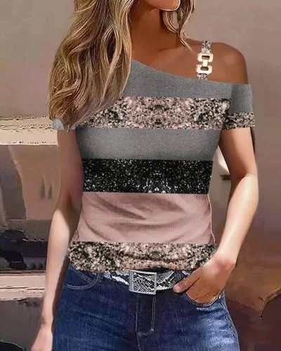 Women's T-shirt Short Sleeve T-shirts Casual Color Block