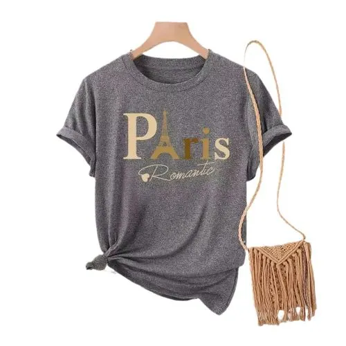 Women's T-shirt Short Sleeve T-Shirts Casual Eiffel Tower Letter