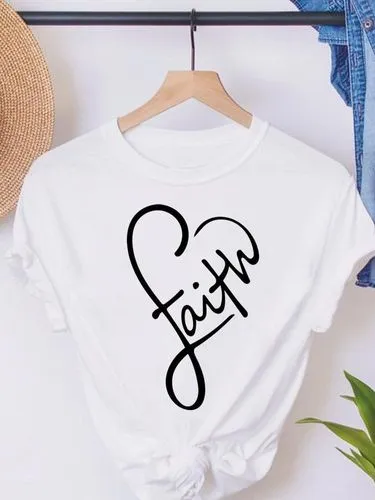 Women's T-shirt Short Sleeve T-Shirts Printing Casual Letter Heart Shape