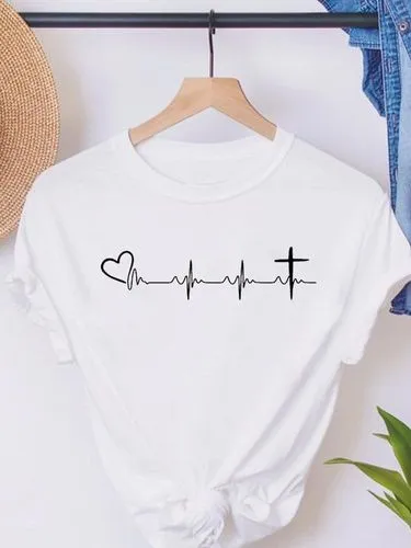 Women's T-shirt Short Sleeve T-Shirts Printing Casual Letter Heart Shape