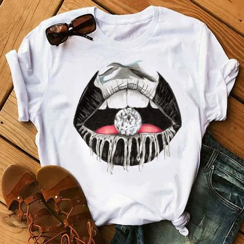 Women's T-shirt Short Sleeve T-Shirts Printing Casual Mouth