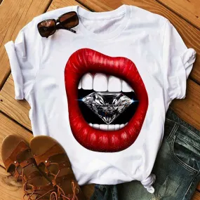 Women's T-shirt Short Sleeve T-Shirts Printing Casual Mouth