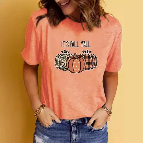 Women's T-shirt Short Sleeve T-Shirts Printing Streetwear Pumpkin Letter