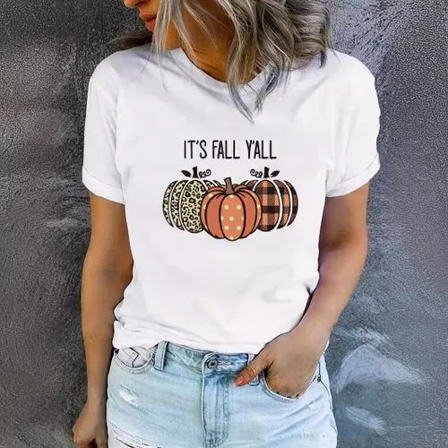 Women's T-shirt Short Sleeve T-Shirts Printing Streetwear Pumpkin Letter