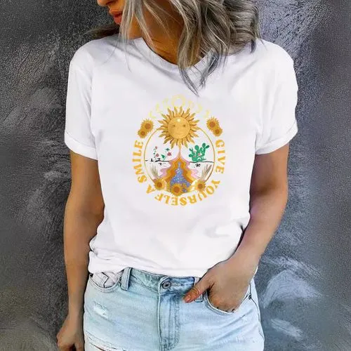 Women's T-shirt Short Sleeve T-Shirts Printing Streetwear Sun Letter