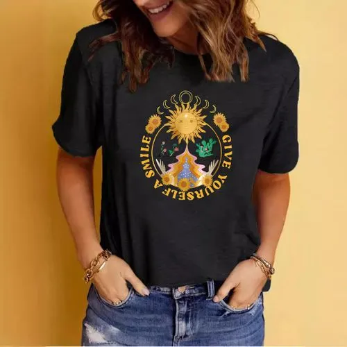 Women's T-shirt Short Sleeve T-Shirts Printing Streetwear Sun Letter