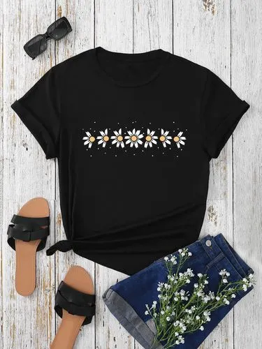 Women's T-shirt Short Sleeve T-Shirts Round Casual Chrysanthemum