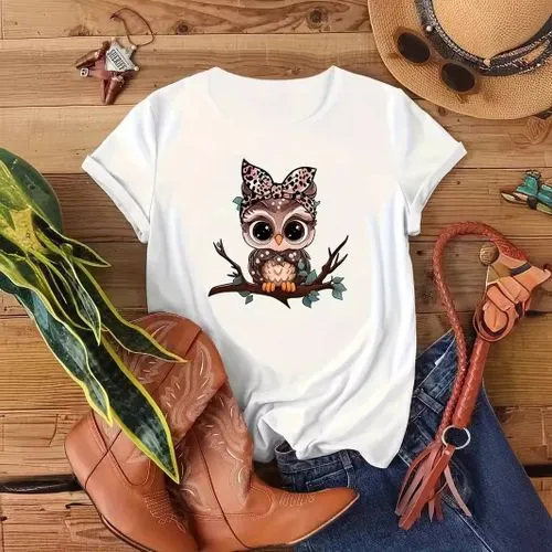 Women's T-shirt Short Sleeve T-Shirts Streetwear Cartoon Owl