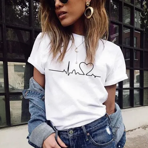 Women's T-shirt Short Sleeve T-shirts Streetwear Heart Shape