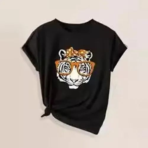 Women's T-shirt Short Sleeve T-Shirts Streetwear Tiger Bow Knot