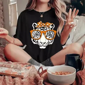 Women's T-shirt Short Sleeve T-Shirts Streetwear Tiger Bow Knot