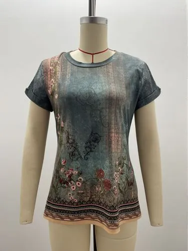 Women's T-shirt Short Sleeve T-Shirts Vintage Style Pastoral Flower