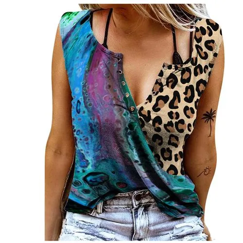 Women's T-shirt Sleeveless T-shirts Printing Contrast Binding Vacation Butterfly