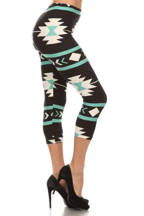 Women's Regular American Indian Aztec Pattern Print Capri Leggings