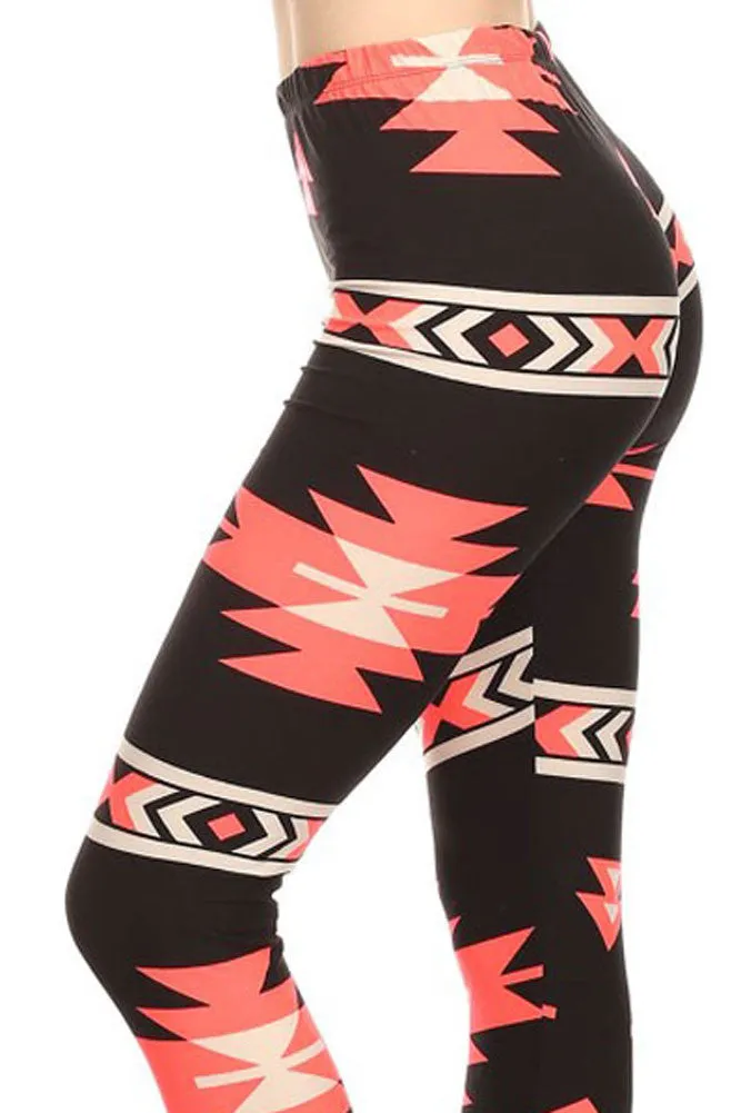 Women's Regular American Indian Aztec Pattern Print Capri Leggings