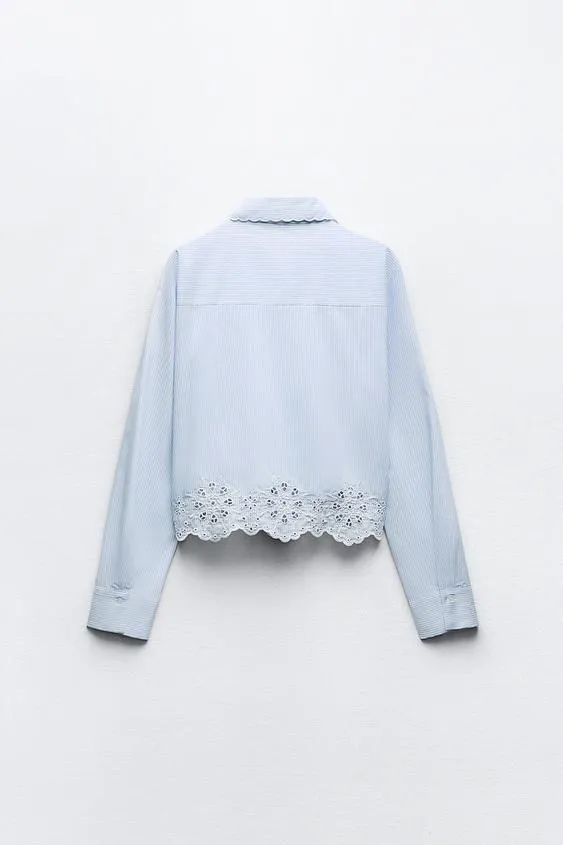 ZARA  |EMBROIDRED PIN TUCK BLOUSE